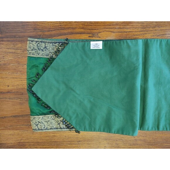 CPK Brand Cotton & Silk Blend Table Runner Green/Gold & Glass Beads 70x14" - Picture 5 of 6